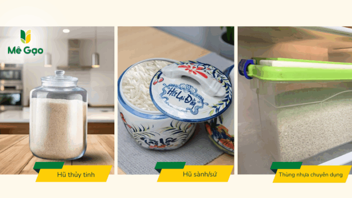 Giữ gạo trong bao bì kín hoặc hộp đựng chuyên dụng