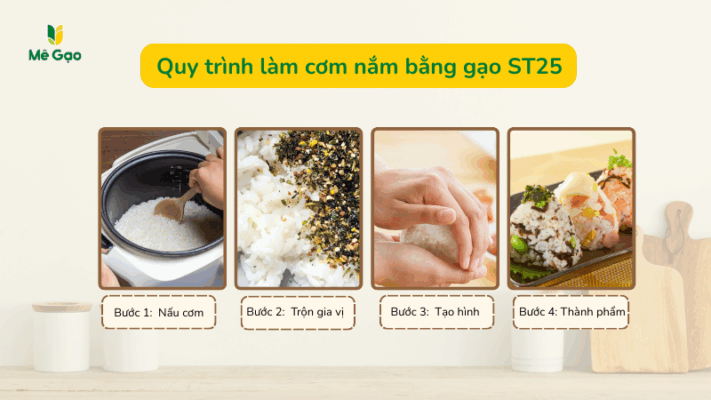 Quy trình làm cơm nắm bằng gạo ST25