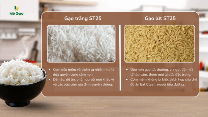 Sự khác biệt về dinh dưỡng giữa gạo trắng ST25 và gạo lứt ST25