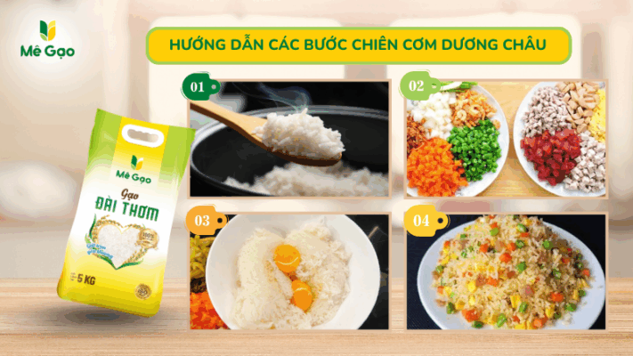 Các bước làm cơm chiên dương châu bằng gạo Đài Thơm