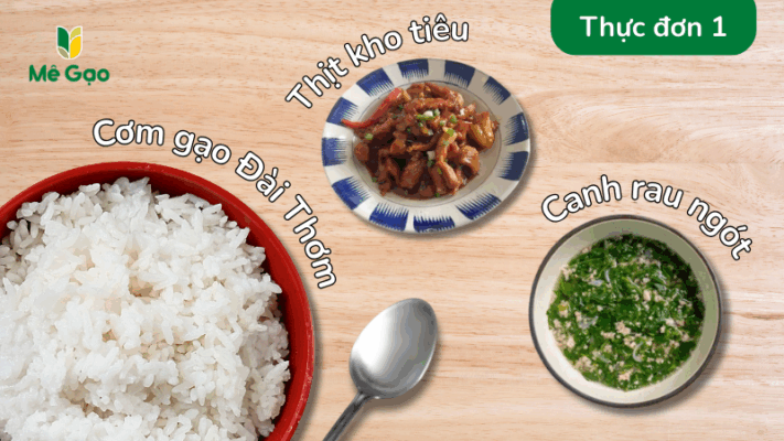 Cơm văn phong với thịt kho tiêu