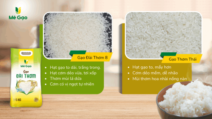 So sánh đặc tính gạo Đài Thơm với gạo Thơm Thái