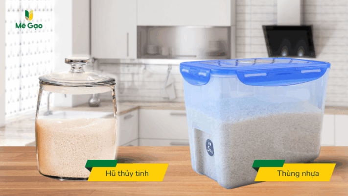 Sử dụng hũ thùng chuyên dụng để đựng gạo