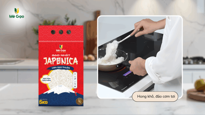 Hong khô, đảo tơi cơm gạo Japonica bị nhão