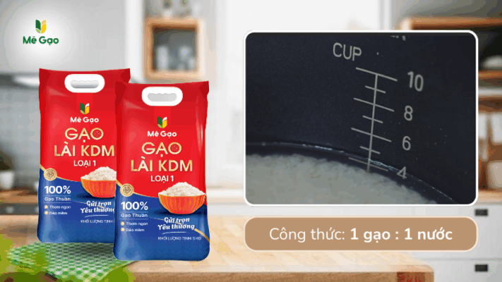 Lượng nước đong gạo Lài KDM để nấu cơm ngon