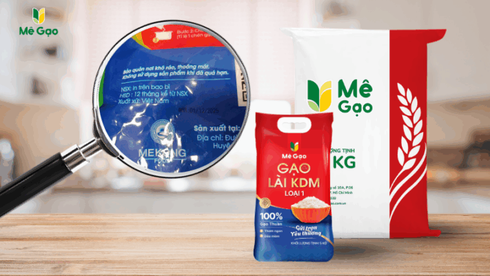 Ngày sản xuất được in rõ ràng trên bao gạo Lài KDM