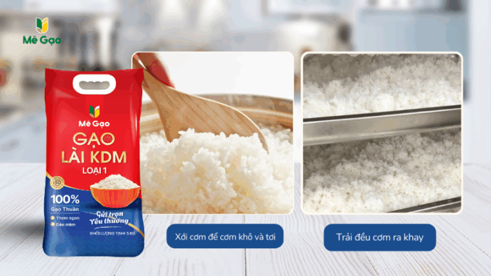Quy trình xử lý cơm nguội từ gạo Lài KDM