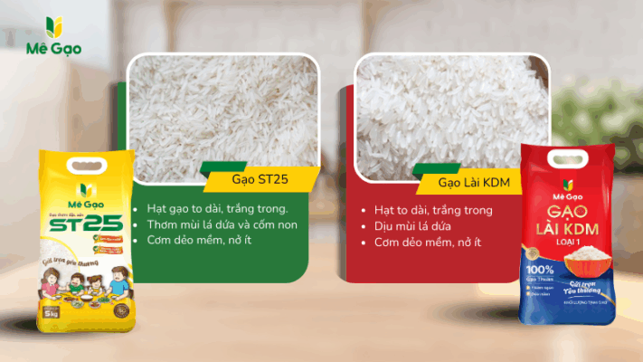 So sánh đặc điểm của gạo ST25 và gạo Lài KDM