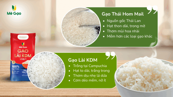 So sánh đặc tính gạo Lài KDM và gạo Thái Hom Mali
