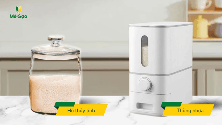 Sử dụng hũ thùng chuyên dụng đựng gạo Lài KDM