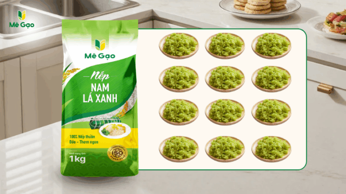 1 kg Nếp Nam Lá Xanh nấu được 12 dĩa xôi
