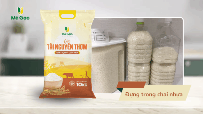 Bảo quản gạo Tài Nguyên đựng trong chai nhựa