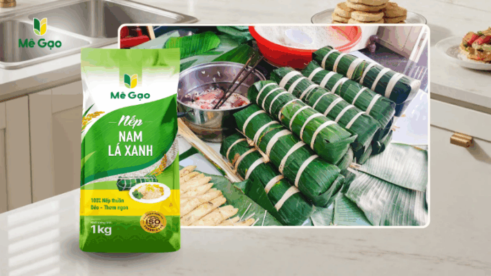 Cách gói bánh tét với Nếp Nam Lá Xanh