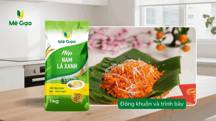 Đóng khuôn và trình bày xôi gấc