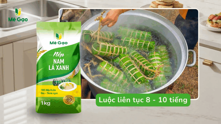 Hướng dẫn luộc bánh tét bằng Nếp Nam Lá Xanh