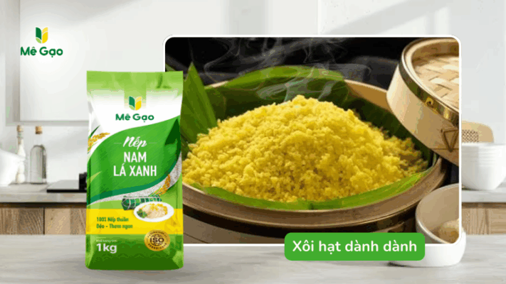 Xôi Nếp Nam Lá Xanh với hạt dành dành